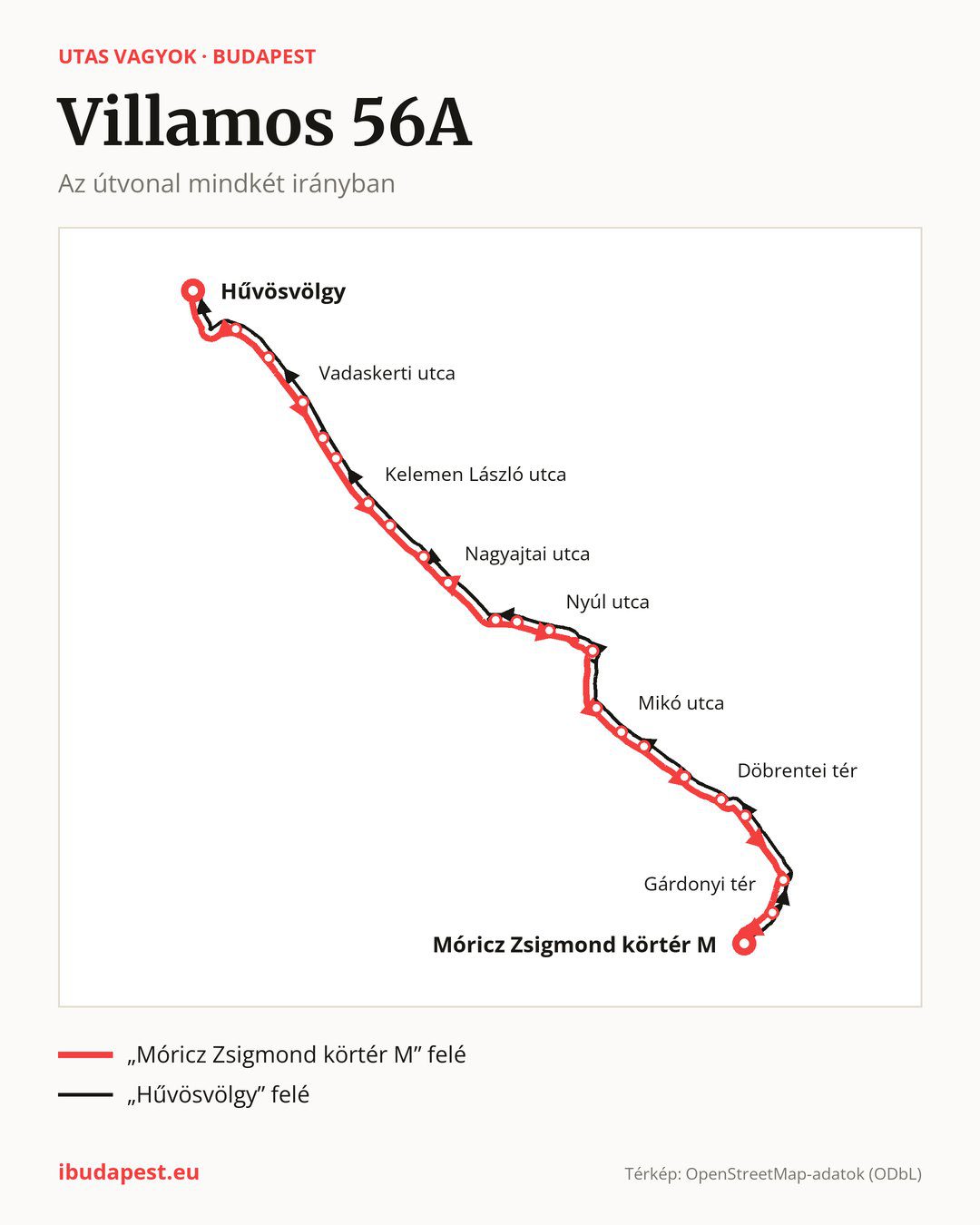 Az 56A jelzésű villamos Budapesten